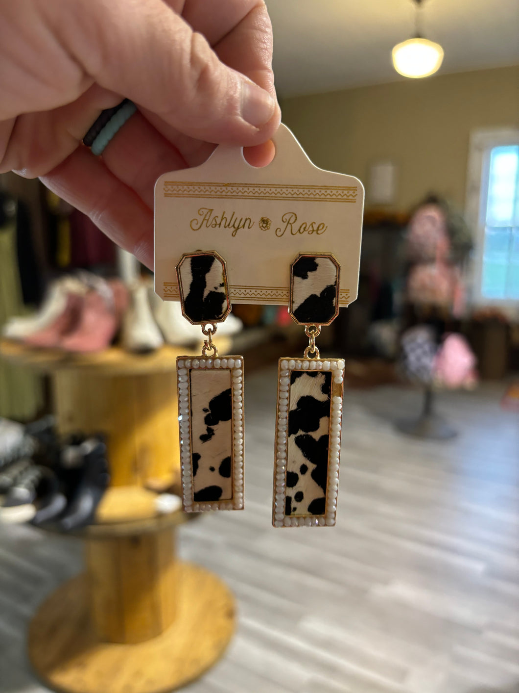 White Cow Print Earrings