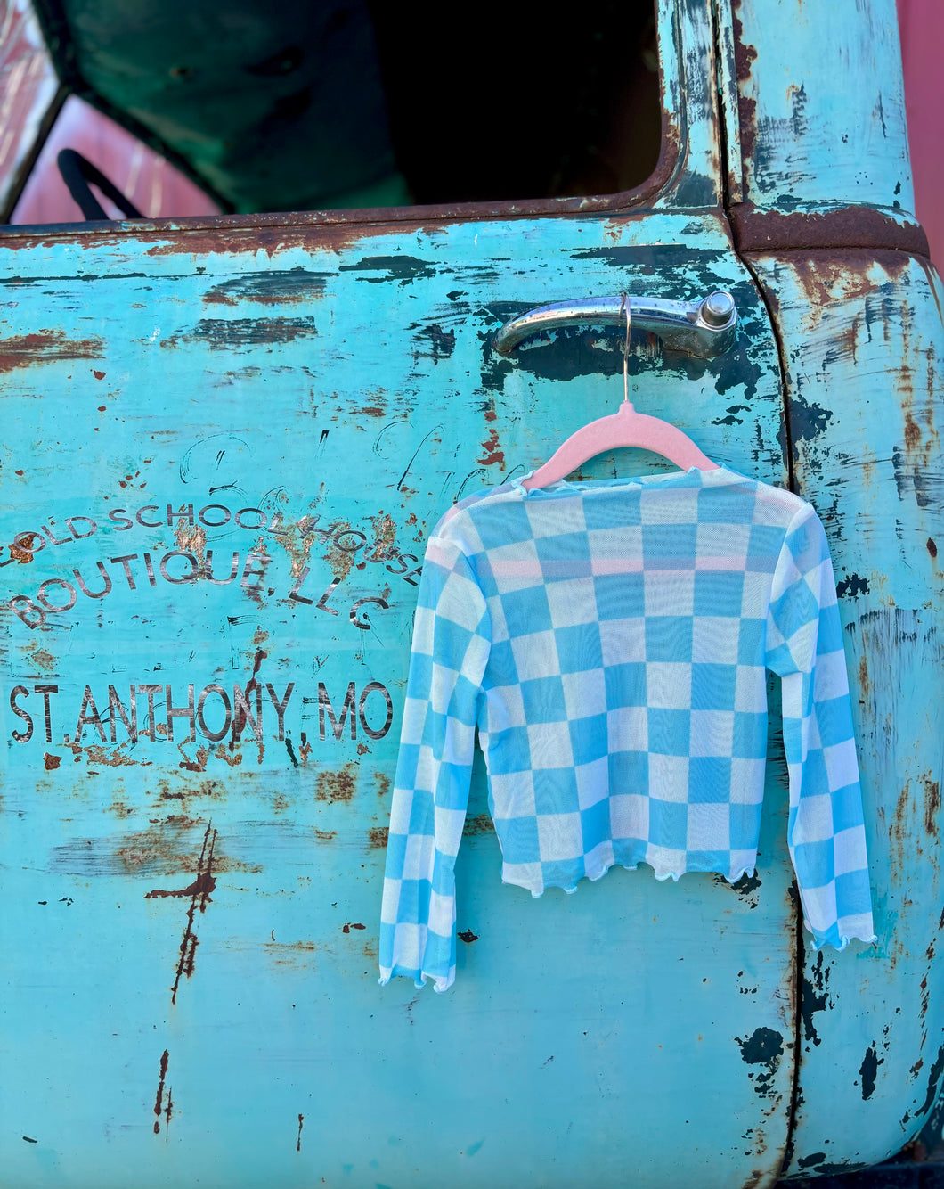 Blue Checkered  Mesh Kids Top