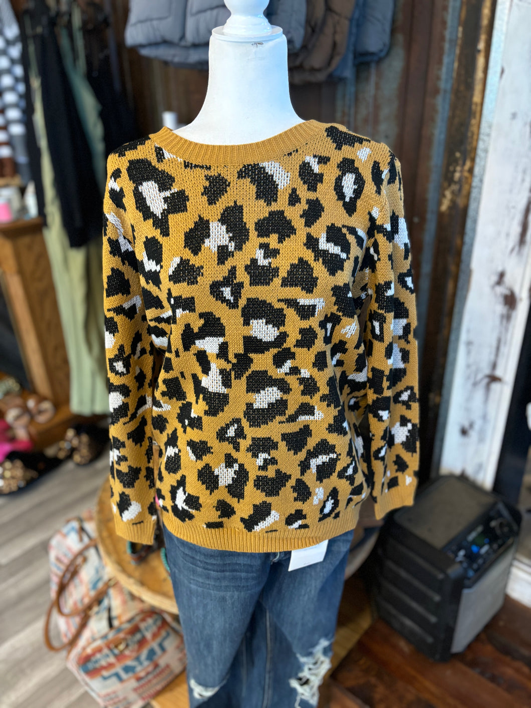 Mustard Leopard Knit Top