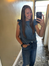 Load image into Gallery viewer, Ruffle Trim Denim Top
