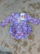 Load image into Gallery viewer, Halloween Purple Romper
