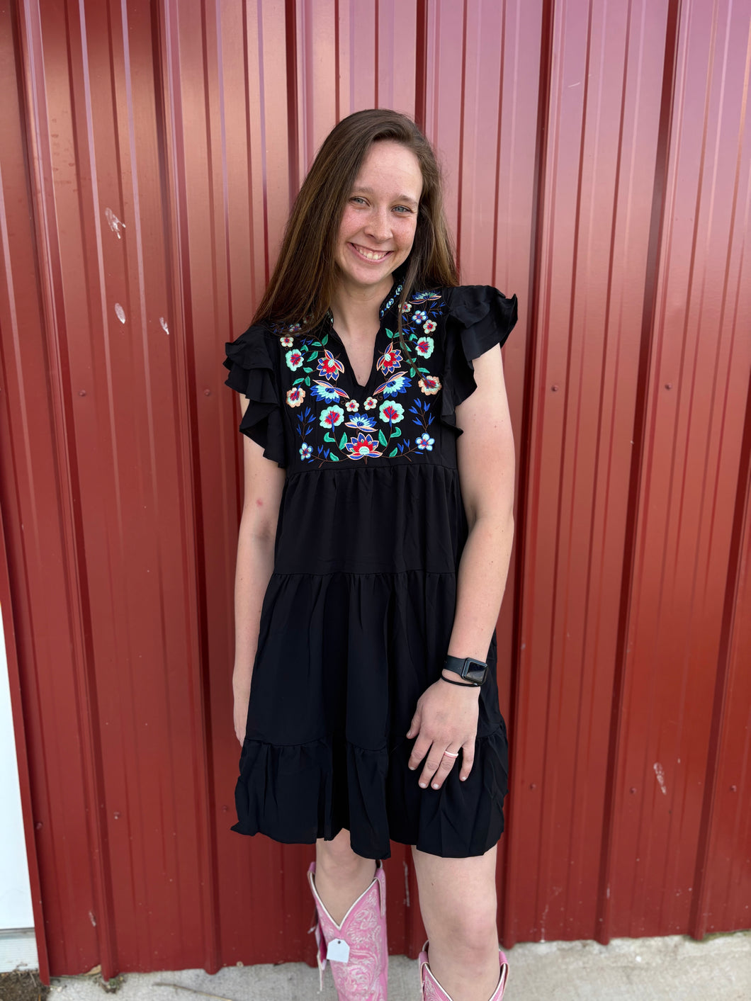Embroidered Black Dress