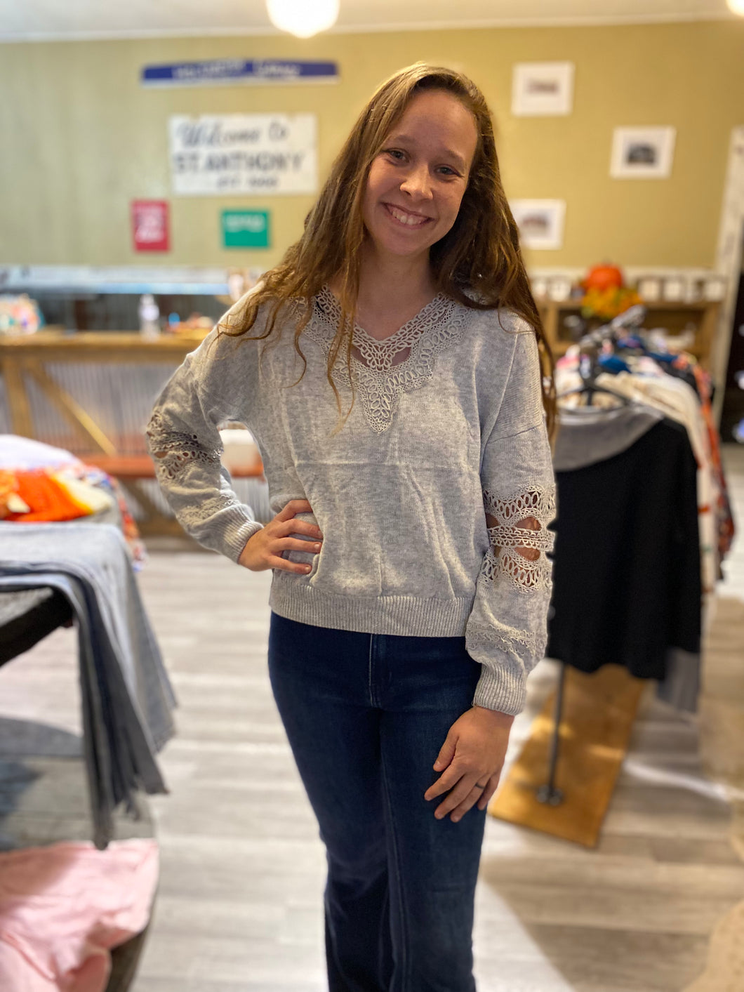 Grey Lace Top