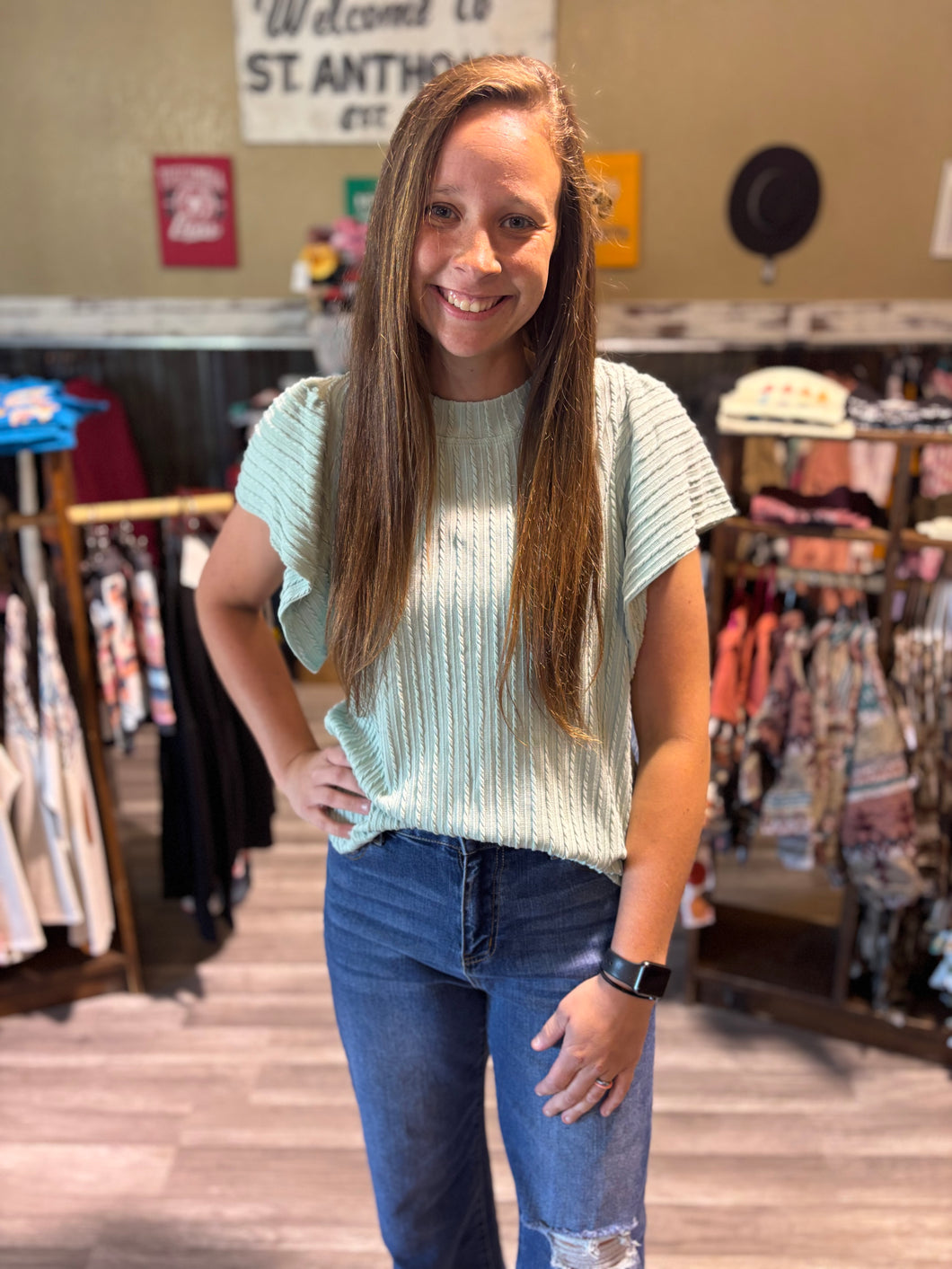 Solid Flutter Sleeve Top