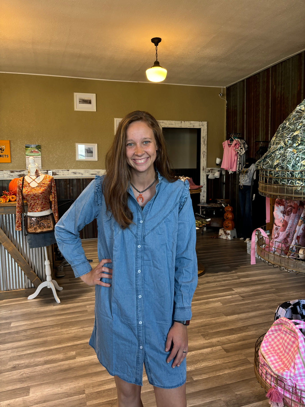 Blue Button Denim Dress