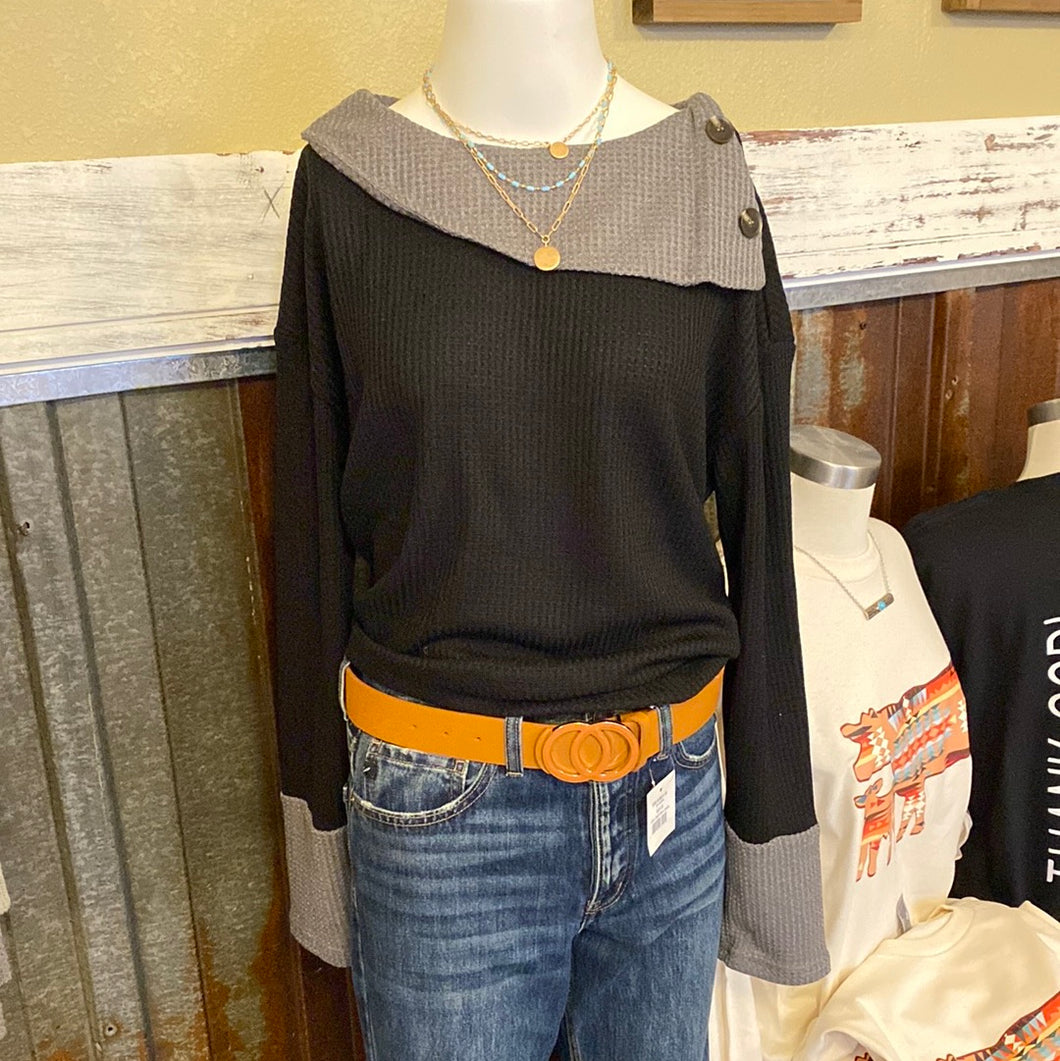 Black & Grey Knit Top