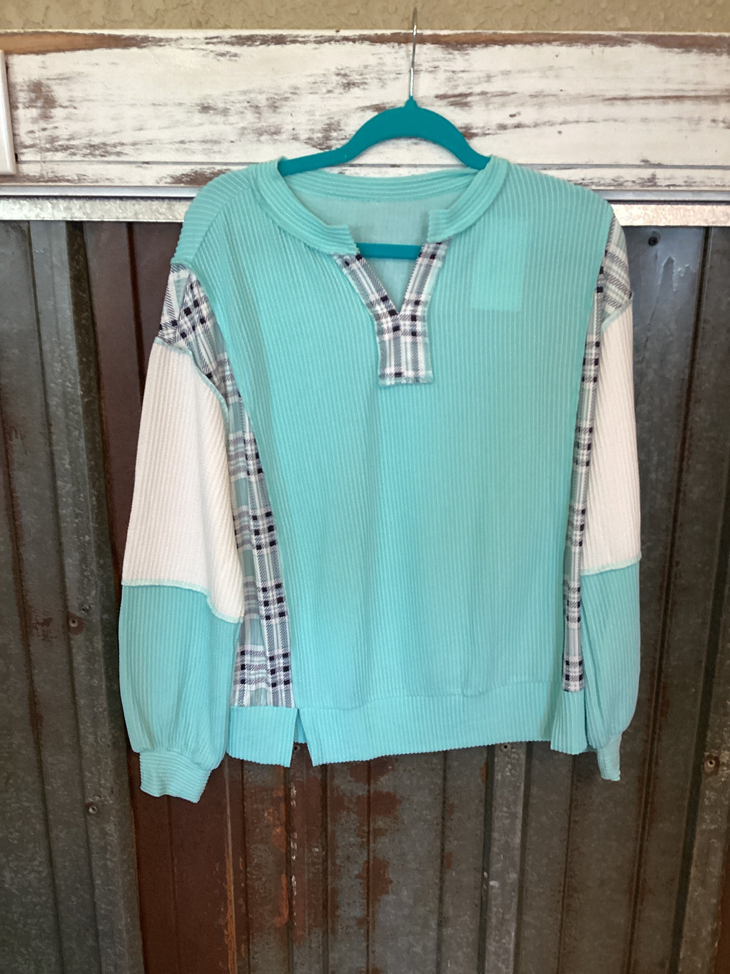 Colorblock Split Neck Top
