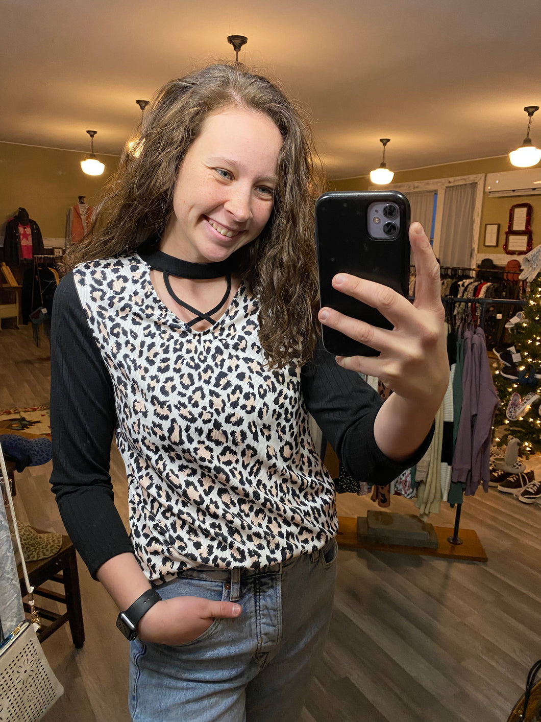 Black Cheetah Cross Top