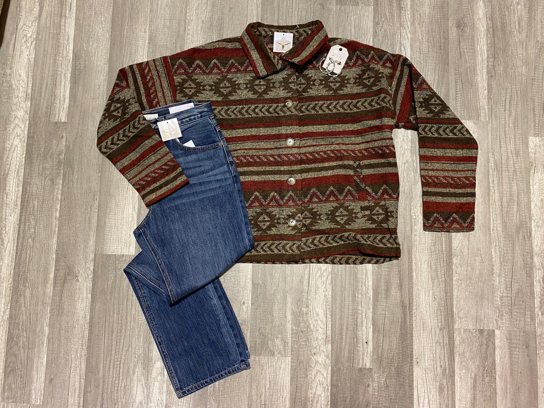 Burgundy Aztec Shacket