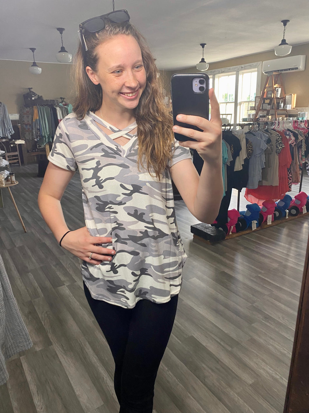 Criss Cross Camo Top